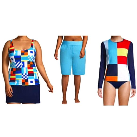Lands' End 3-Piece Swim Set | Tankini, Shorts & Rash Guard | Colorblock | EUC - Picture 1 of 16